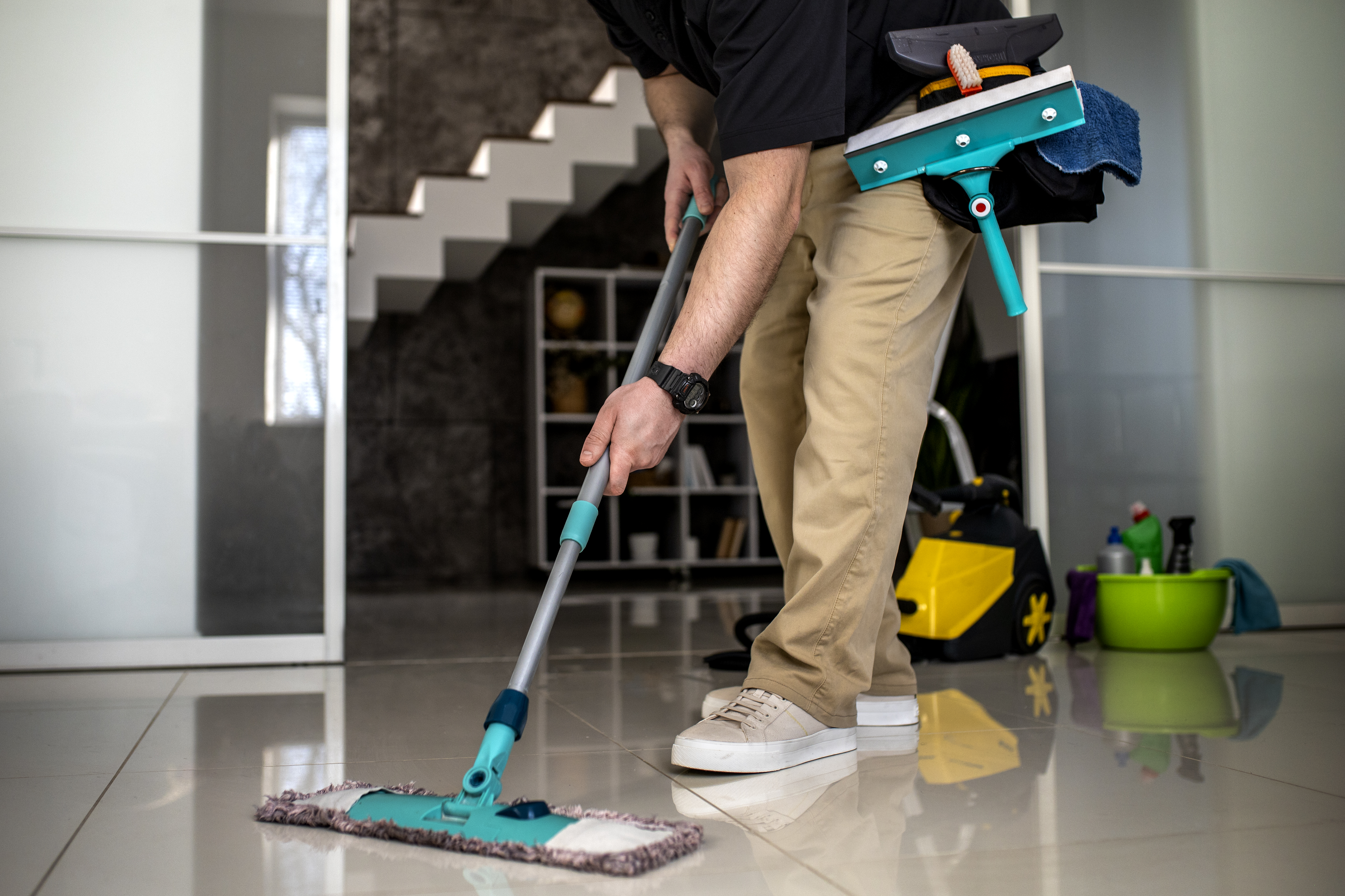 Room cleaning service in action